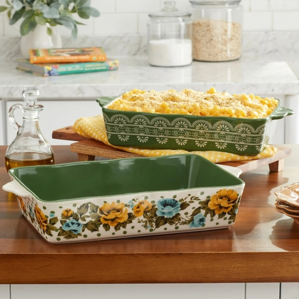 Htf Pioneer Woman Rose Shadow 2pc Bakeware Set